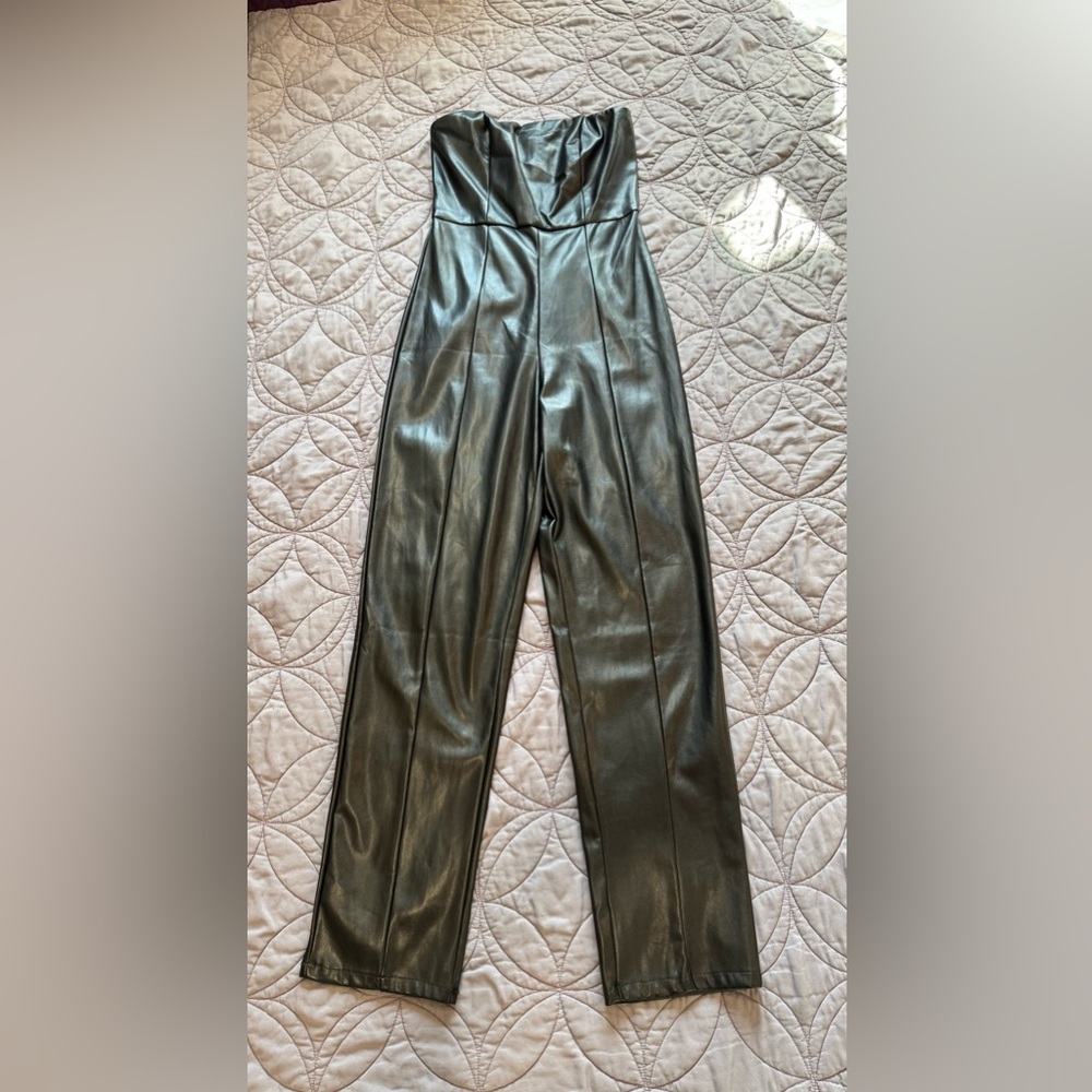 Forever 21 Faux Leather Black Strapless Jumpsuit